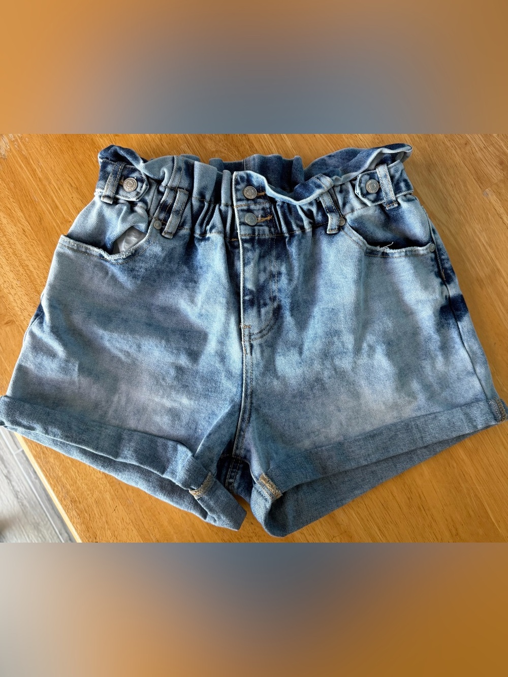 Almost Famous Blue Denim Paperbag Waist Women's Shorts